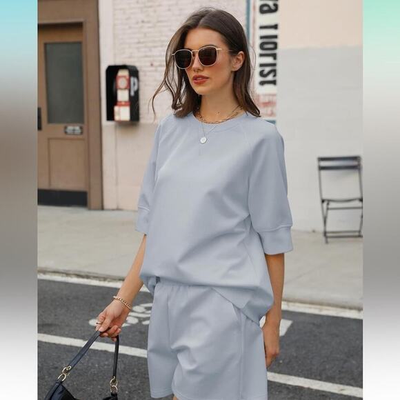 Women's 2 Piece Lounge Sets Summer Matching Outfits Short Sleeve Top Shorts 2XL - Picture 3 of 6